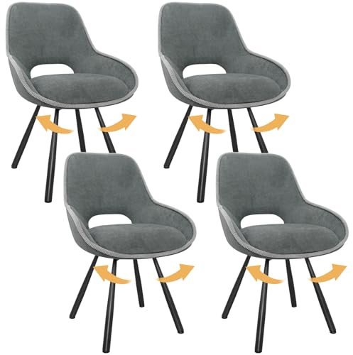 ANVOFONG Esszimmerstühle 4er Set,180° Drehstuhl,Stühle Esszimmer mit Armlehnen Rückenlehne,Esszimmer Wohnzimmer Stuhl,Dickes Schaumstoff-Kissen Polsterstuhl,grau
