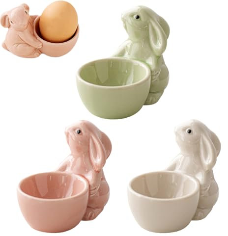 3 Pieces Ceramic Egg Cup, Easter Bunny Porcelain Egg Cup, Cute Egg Display Cup, Creative Ceramic Bunny Egg Cup, Handmade Decorative Egg Cup Holder, Elegant Egg Cups for Soft Boiled Egg, Easter Favors