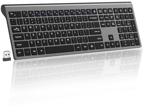 SHUNJINRUN Ultra Thin Wireless Keyboard, Full-Size Scissor Foot Computer Keyboard with Calculator Button, Silent Click, Ultra Thin Wireless USB Keyboard Compatible with Win/Mac System - Space Gray
