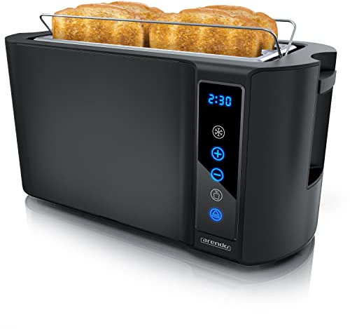 Arendo Tostapane 4 fessure lunghe 1500 W, display touch, doppio guscio, supporto per brioche, 7 livelli di tostatura, centratura e display del tempo rimanente, funzione memoria
