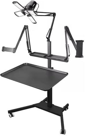 Ciemiestar Multifunktionaler Tattoo-Arbeitsplatzwagen mit LED-Licht, Magnetablage auf Rädern und Dual-Universal-Handy-Tablet-Halterung für Tattoo-Künstler und Schönheitssalons