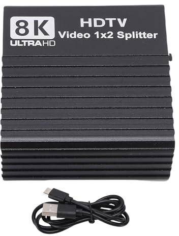 CHEOTIME Splitter de Interfaz Multimedia 8K HD, 1 en 2 out Soporte 8K 60Hz/4K 120Hz/1080p 240Hz HDMI 2.1 Splitter para monitores duales Administración de EDID para Monitor, TV,