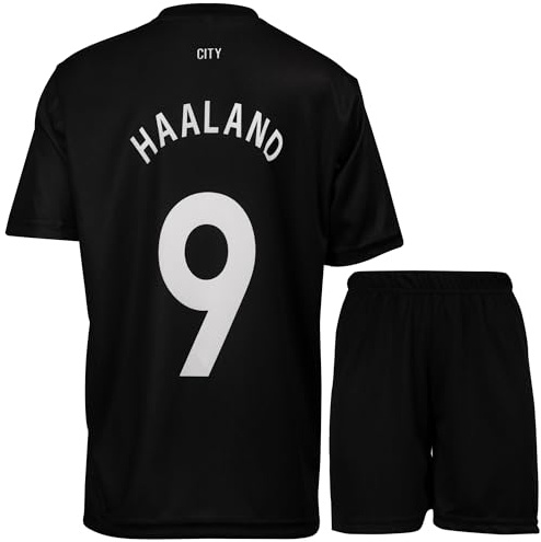 metekoc Manchester Haaland 2025/2026 Schwarz #9 Football Fußball Kinder Trikot Shorts Jugendgrößen (Schwarz,176)