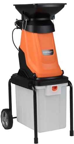 COSTWAY 3000 W Biotrituratore Elettrico per Rami, Trituratore da Giardino con Cestino da 50 L, Diametro di Taglio 45 mm, Tramoggia di Alimentazione e Ruote (Arancione)
