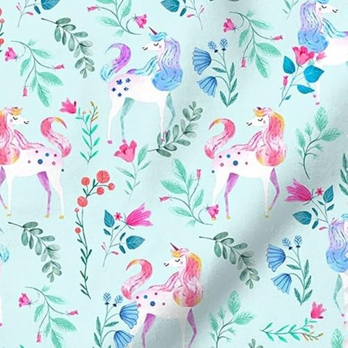 PAWOTEX Jersey stoff meterware Kinder Jersey stoff Bio Baumwollstoff meterware mädchen jungen zum Nähen 92% Baumwolle 8% Elasthan 175cm x 50cm weich, elastischer hautfreundlich Einhörner