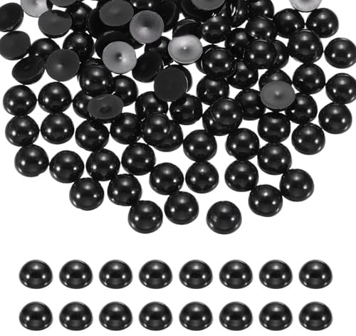 QUARKZMAN 1300 Stück Halbrunde Perlen Schwarz 6 mm Halbperlen | Kunststoff Bastelperlen, Perlen zum Auffädeln, Halb Flachrückige für DIY Basteln Kleidung Tumbler Verzierungen Nagel