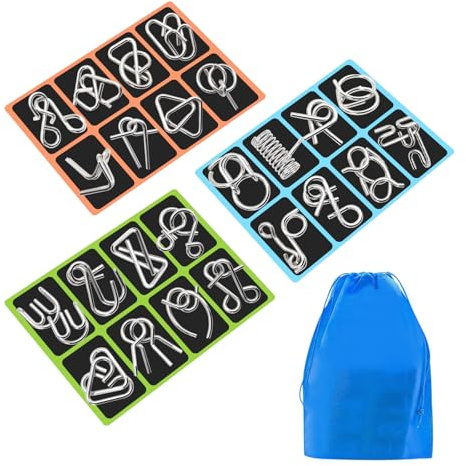Surplex IQ Puzzle & Logikspiele für Erwachsene & Kinder, Geduldspiel, Brainteaser, Geschicklichkeitsspiel, Pädagogisches Spielzeug (Metal Puzzle - 24Pcs)