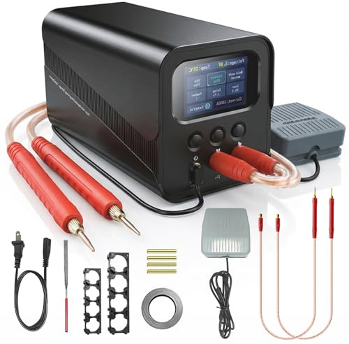 Kondensator-Punktschweißgerät für Batteriepackmontage, Farad Schweißgerät mit Automatik- & Fußpedal-Modi, 100-240V Eingang, kompatibel mit 18650, 21700 & LiFePO4-Zellen