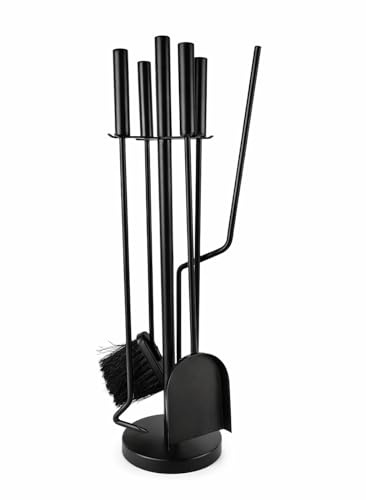 BH | 5 Pieces Fireplace Companion Set | Fireplace Accessories Tool Kit Set Included Tong, Shovel, Poker, Brush with Stand for Wood Burners, Fire Pits & Coal Stoves, Indoor & Outdoor - by Best House
