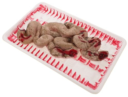 GLSTOY Boîte à Lunch Organe Halloween Faux Intestin Sectionné Réaliste Sanglant en Plastique et Plateau pour Farces et Décorations Effrayantes