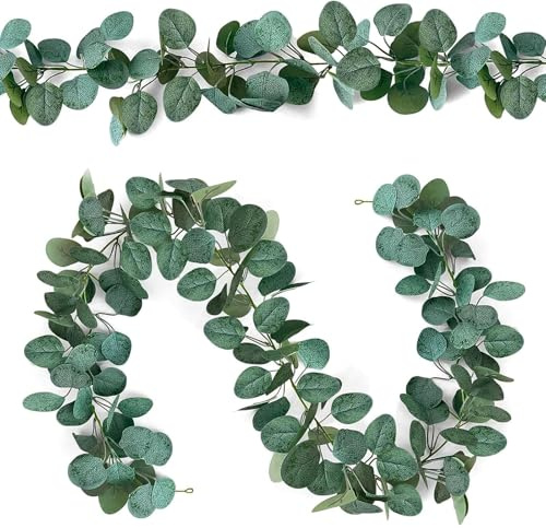 Eukalyptus Girlande 2er Set 3.6M – Künstliche Pflanzen Deko für Hochzeit, Wohnzimmer & Badezimmer – Boho Wanddeko Grün