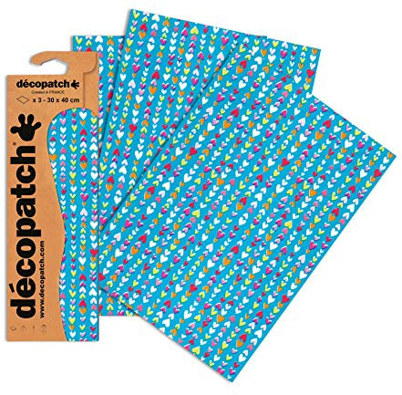 Clairefontaine C410O Decopatch Papier, 3er Pack Blau mit Bunden Herzen