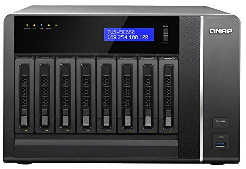 QNAP TVS-EC1080-i3-8G - Serveur de Stockage en Réseau NAS pour 10 Disques Durs, Stockage Unifié iSCSI-NAS, Processeur Intel Core i3 3.5GHz , 8Go RAM Extensible, 4 Ports Gbe LAN, HDMI, eSATA, 4K-ready, 10Gbe-ready, Châssis Vide