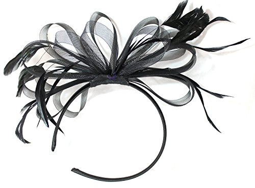 Grand serre-tête noir avec plumes - Pour mariage et courses hippiques - Accessoires pour cheveux