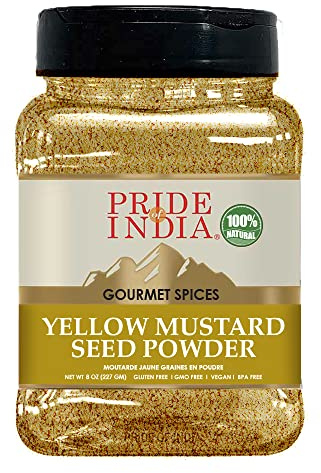 El orgullo de la India Planta la semilla de mostaza amarilla - 18 oz (510 g) de tierra de la semilla de mostaza amarilla - especia india vegetariana auténtica - mejor para cocinar: vinagre, salsa picante, mariscos ebullición