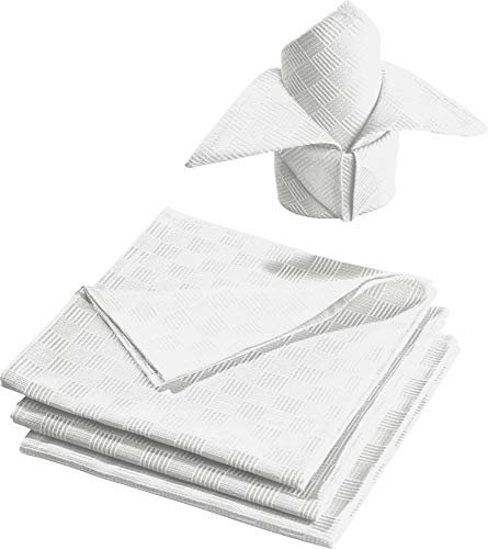 Erwin Müller Stoff-Serviette 4er- Pack, Jacquard Karo, Paderborn weiß Größe 50x50 cm - fleckabweisend, schmutzunempfindlich und leicht zu reinigen