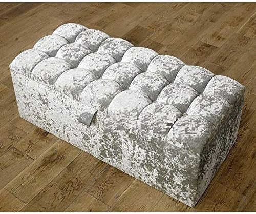 SLEEP ZONE Large Crushed Velvet Choice of Diamante or Matching Buttons Ottoman,Storage box (Gold, Matching Buttons)