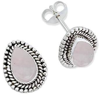 Ohrstecker 925 Silber Rosenquarz rosa Stein Edelstein Ohrringe echt Silber Damen Sterling Silber Stecker Geschenk(MOS-055-07)