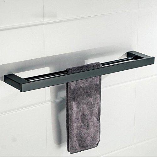 BOATX Double porte-serviettes de salle de bain - Noir mat - En acier inoxydable - 60 cm