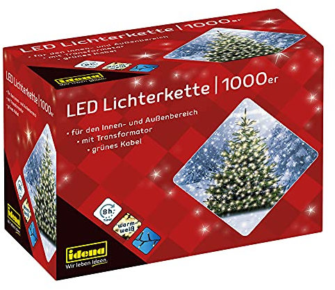 Idena 30188 - LED Lichterkette mit 1000 LED in Gold-Gelb, für Außen & Innen, mit 8 Stunden Timer Funktion & Transformator, ca. 25 m lang, als Party Deko, Weihnachtsdeko, zur Hochzeit