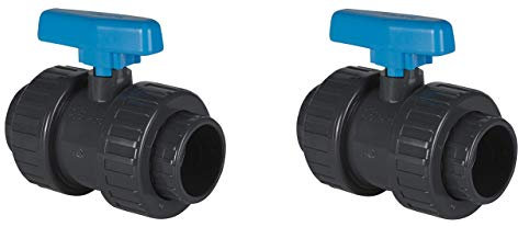 well2wellness® PVC-Kugelhahn mit 2-Wege Klebeanschluss 50mm - 2 Stück - Blauer Griff (200006)