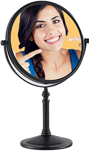 Gecious Schwarzer Make-up-Spiegel, 1X/10-fach, freistehend, 20,3 cm, 360° drehbar, doppelseitig, aus Metall