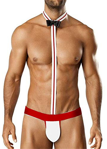 Creamlin Sexy Borat Badeshorts für Herren mit Strampler, Sexy Mankini Beach, Rot
