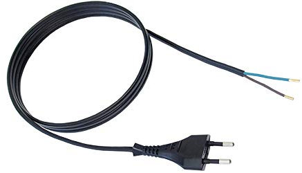 Anschlussleitung Zuleitung Euro-Stecker Netzkabel Stromkabel 2-polig 2 x 0,75mm2 (Schwarz, 5,0 Meter)