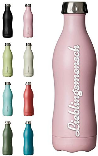 Dowabo Edelstahl Thermoflasche 500ml XXL Gravur Personalisiert mit Name oder Wunschtext - Flamingo