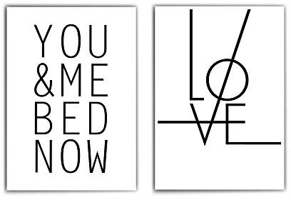 Love Poster Set Schlafzimmer - Typographie Poster - din a4 / 30x40 cm - You & Me Bed Now - ohne Bilderrahmen