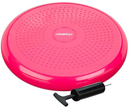 Relaxdays 1 x Balance Kissen, 140 kg Maximalgewicht, Balance Pad mit Luftpumpe, Ballsitzkissen mit Noppen, Fitness Kissen, pink