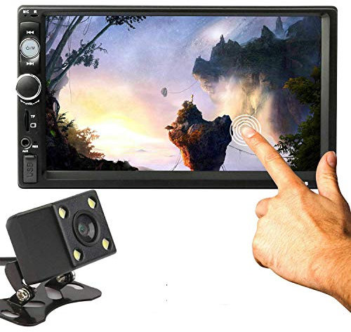 Riloer 2 DIN im Dash Car Stereo MP5-Player, 7 '' 1080P Multitouch-Bildschirm mit Bluetooth/USB/FM/EQ/AUX und Rückfahrkamera