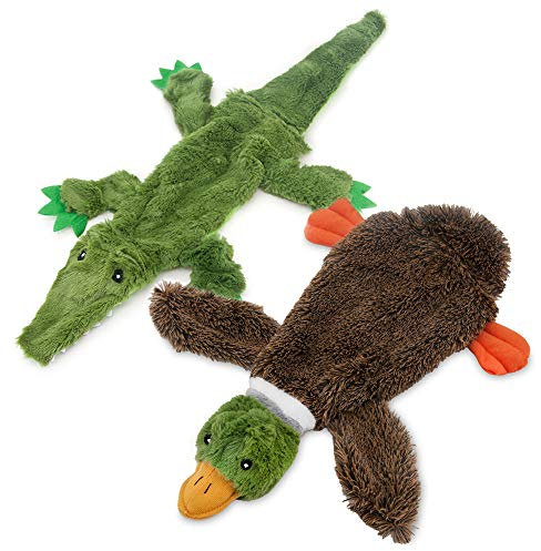 2-in-1 Quietschendes Hundespielzeug mit weichem, strapazierfähigem Stoff für kleine, mittlere und große Haustiere by Best Pet Supplies -Keine Füllung für das Spielen im Haus, Ente & Alligator, size M