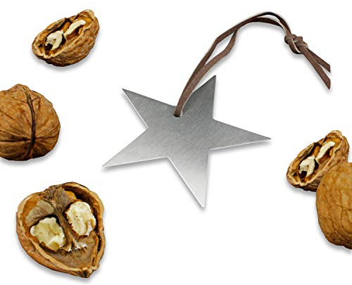 50x Echter Edelstahl-Nussknacker Form Stern inklusive Lederband - 6,8 x 6,8 cm - Cellophaniert ideal als Anhänger oder kleines Geschenk