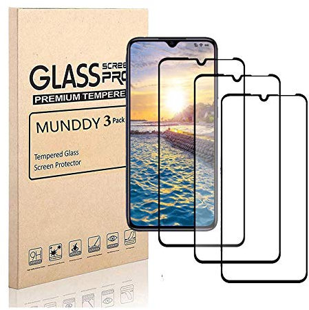 MUNDDY - Pack DE 3 Protectores de Pantalla Completa para Xiaomi Mi 9 Lite de Dureza de 9H sin Burbujas .Full Cover Cristal Vidrio Templado Completa con Bordes Redondeados. (Negro Full Glue)