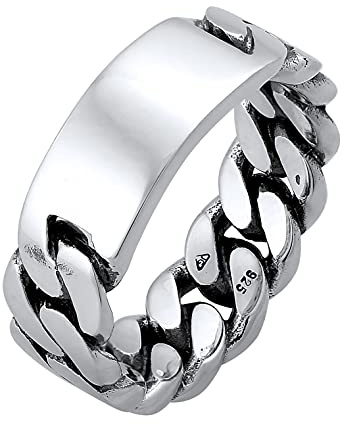 Kuzzoi Herrenring mit Ringplatte im Glieder Look Bandring (7 mm) 925 Silber