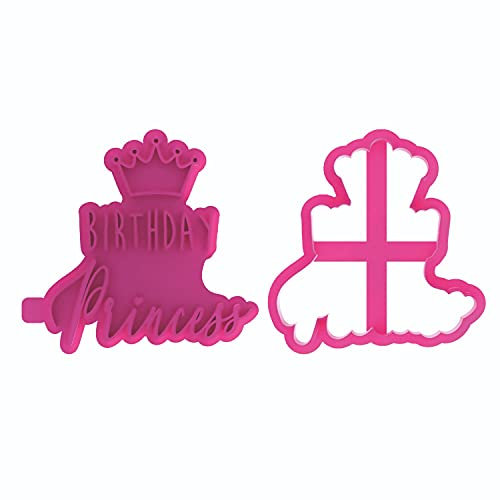LissieLou Geburtstag Prinzessin Ausstechform und Stempel Happy Birthday Zuckerguss Stempel Fondant Embosser - Hellrosa