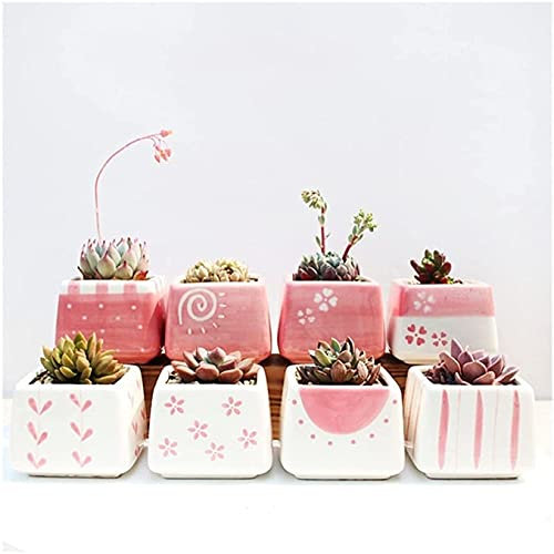 Pot Fleur Cache-Pots De Fleurs Cache Pot Ceramique Pot Plante IntéRieur Mini Pots de fleurs charnus mignons peints à la main glaçure Pot de plante succulente jardinière jardin décor-ensemble de 8