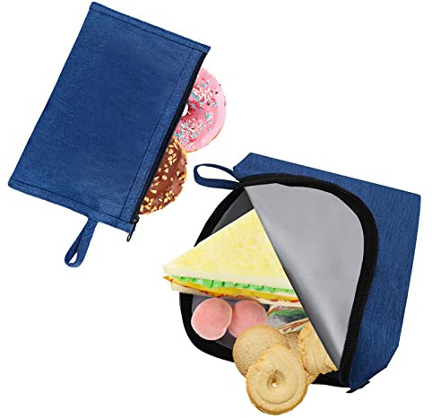Moyad Reusable Sandwich Bag & Snack Bags for Adults, Dishwasher Safe Snacks Lunch Pouch Box Multi-function Zipper Bags, Makeup Bags, Lunchbox School (2 Pack, Food-grade Lining, Blue)