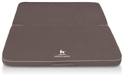 Faltbare Reisematte Orthopädisch Tacoma Hundematte aus Velours mit Handwebcharakter 120 x 100cm Graubraun - Abnehmbarer Bezug - waschbar - für große, mittelgroße und kleine Hunde