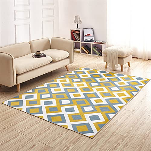 Teppich Gemustert Auslegware Teppichboden Moderner Wohnzimmerteppich Grau Gelb Geometrisches Muster Nicht Verformbare Feuchtigkeitsaufnahme Bodenmatte 170X240CM