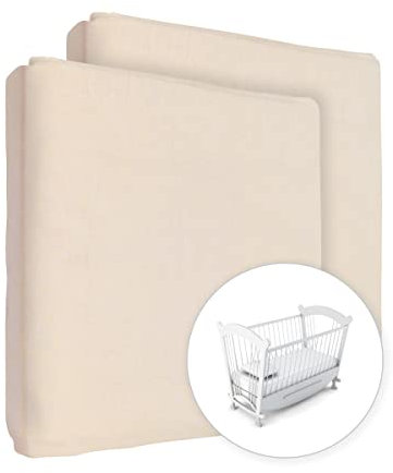 2X Jersey 100% Baumwolle Spannbettlaken für 90x50cm Baby Co-Sleeping Kinderbett Matratze (Cremefarben)