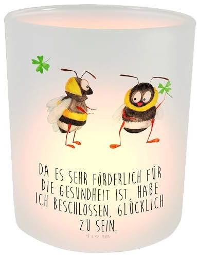 Mr. & Mrs. Panda Kerze Hummeln Kleeblatt - Geschenk, Kerzenlicht, Windlicht Deko, Spruch fröhlich, Biene Deko, Gute Laune, Tiermotive, Windlicht