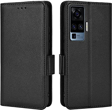 Topme Étui en Cuir pour Vivo X51 5G (6.56 inches), [ Coque de Téléphone Série Motif Litchi Simple] - Noir