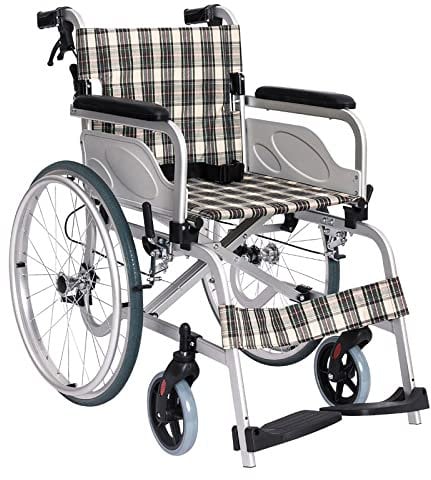 Faltbar Leicht Rollstuhl mit Luftbereifung, Aluminium Rollstühle für zu Hause und Unterwegs, Reiserollstuhl, Klappbare Rückenlehne, Sitzbreite 46 cm