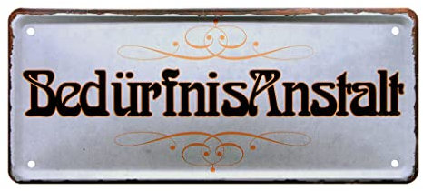 Blechschild Bedürfnisanstalt - Hinweisschild im Jugendstil für Gästetoilette Toilette WC Klo Örtchen Lokus - Türschild Wandschild inkl. Befestigungsset - 28x12cm