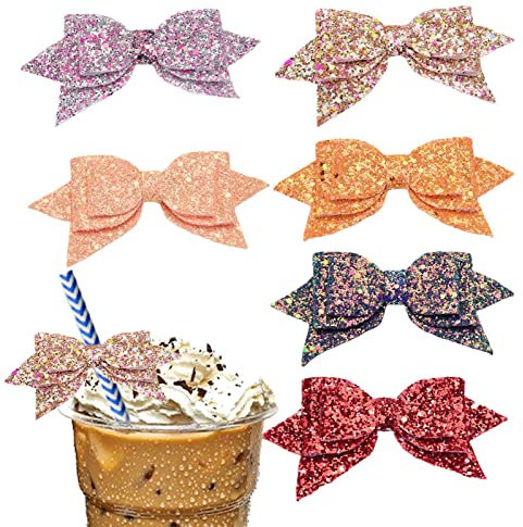 Schleife Stroh Charme - 6 Stück wasserfeste Dekorationen für Strohhalme - Glitzernder Strohhalm aus PU-Leder, wiederverwendbare Dekoration für Schulpreise, Barhochzeit Ximan