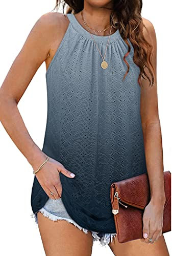Tank Top Damen Halter Sommer Oberteile Sommermode ärmellose Shirt Damen(Grau Ombre,M)