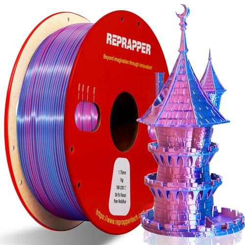 RepRapper Silk Dual Colour PLA Filament 1.75 mm 3D Printer Filament PLA Shiny Filament 1 kg Multiple Colour PLA Filament Dimensional Accuracy +/- 0.03 mm, 1 kg Spool (2.2 lbs) Rosa/Blau