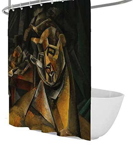 Via Vela Set di Tende da doccia Picasso con ganci astratto faccia marrone pesante tessuto pesante Tende da bagno impermeabile lavabile Shower Curtain 300x200cm